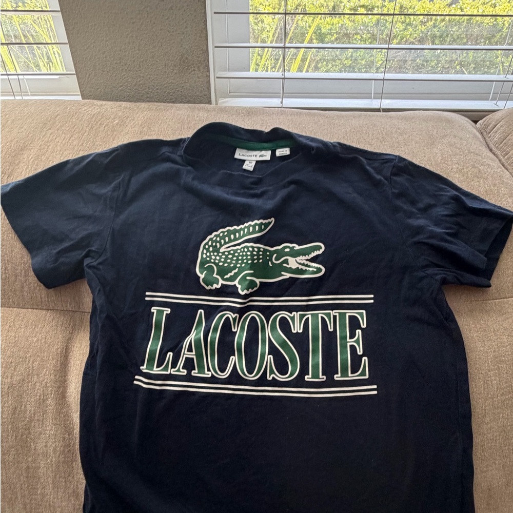 Lacoste Navy Shirt with Green Collar